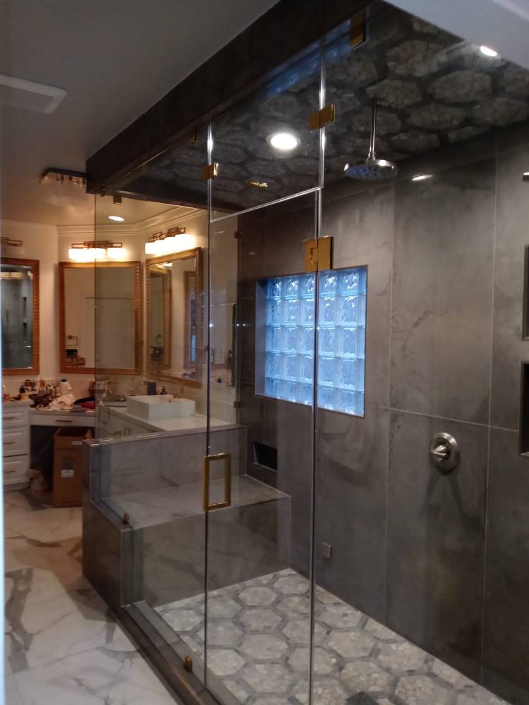 Steam Shower Enclosure with Movable Transom – Gold Finish